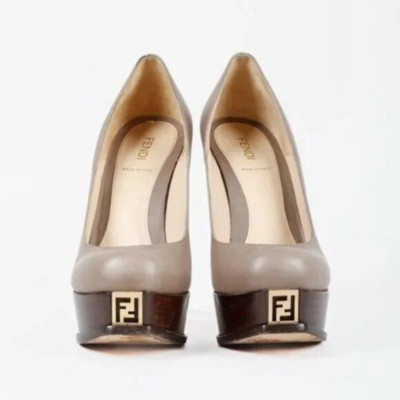 Fendi Fendista Taupe Leather Pumps - Picture 2 of 10